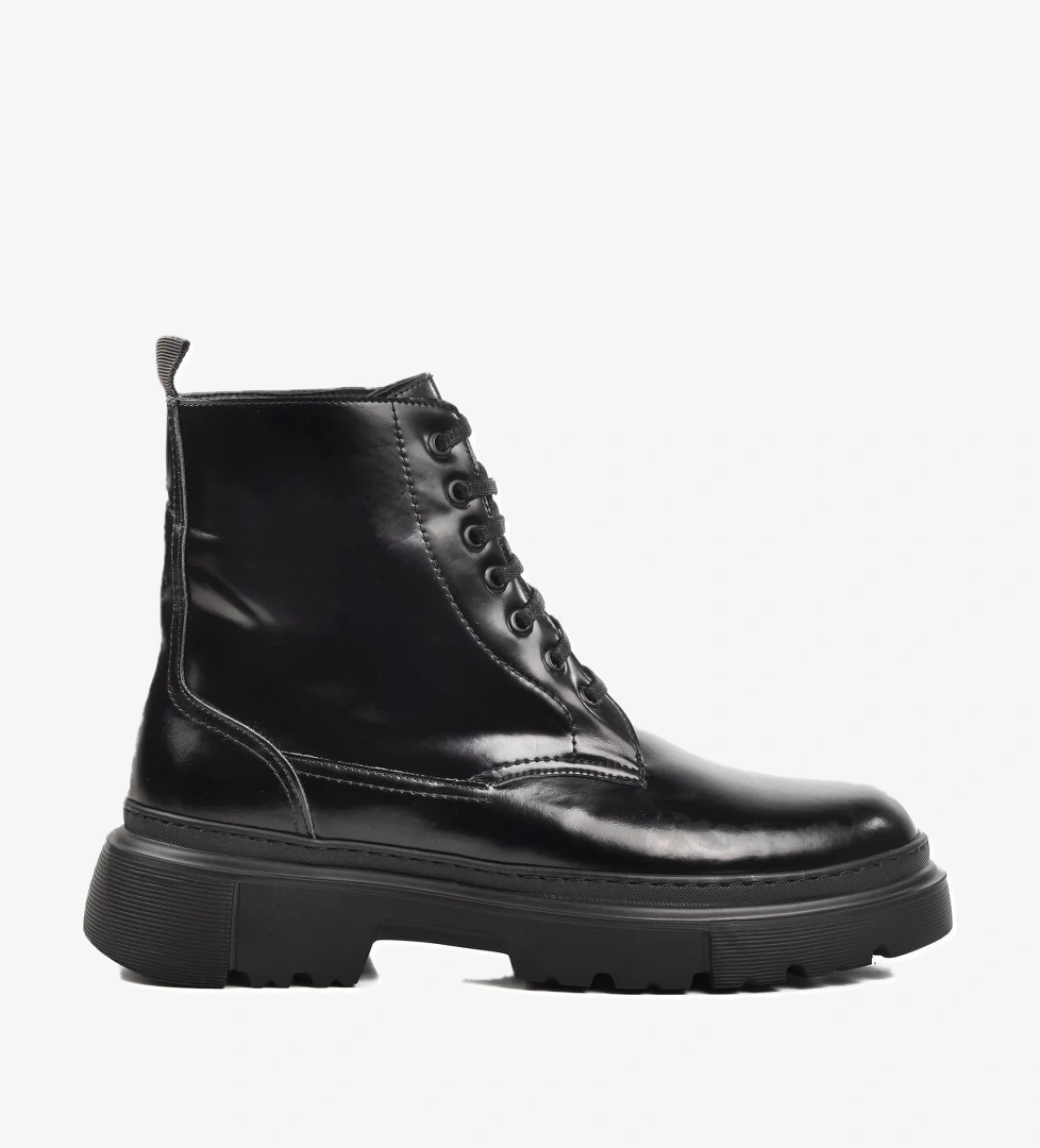 Aspor Siyah Açma Hakiki Deri Düz Erkek Bot Premium