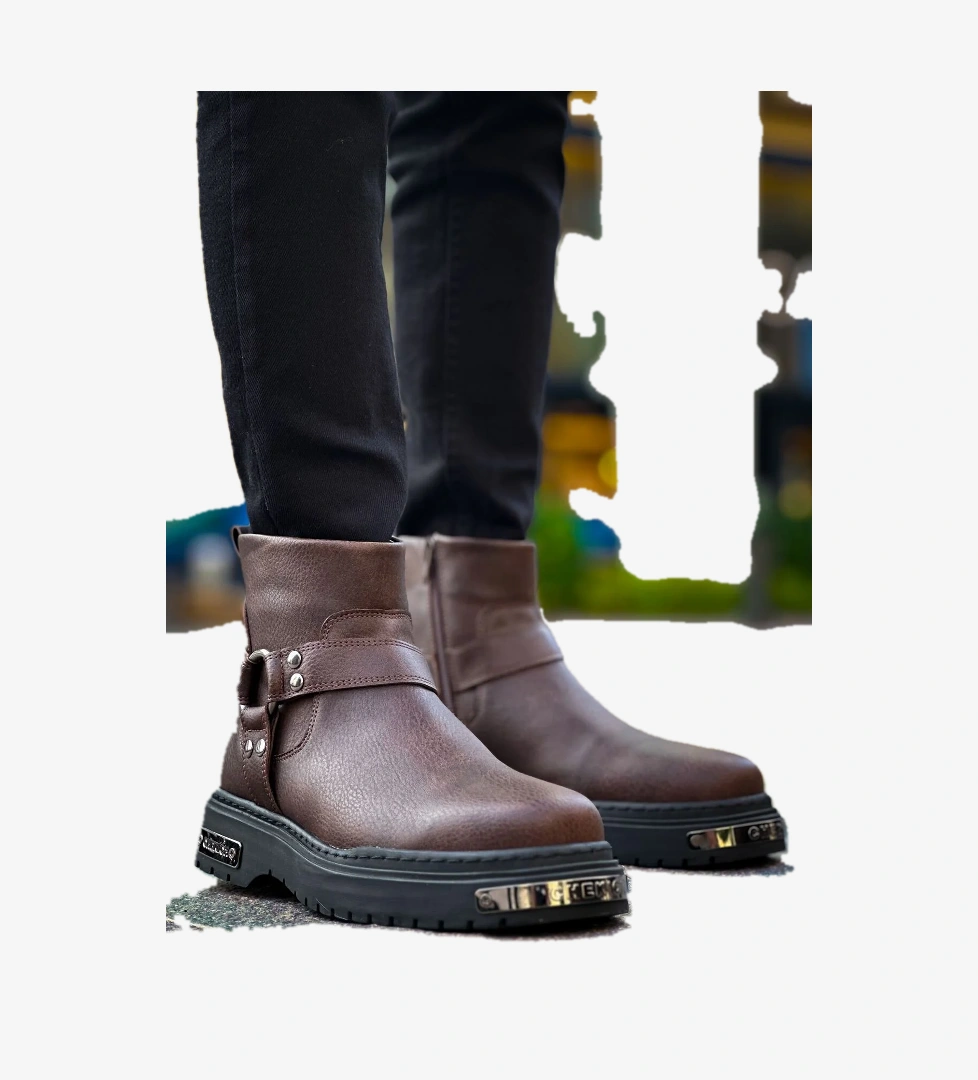 Fermuarlı Erkek Düz Bot Kahve