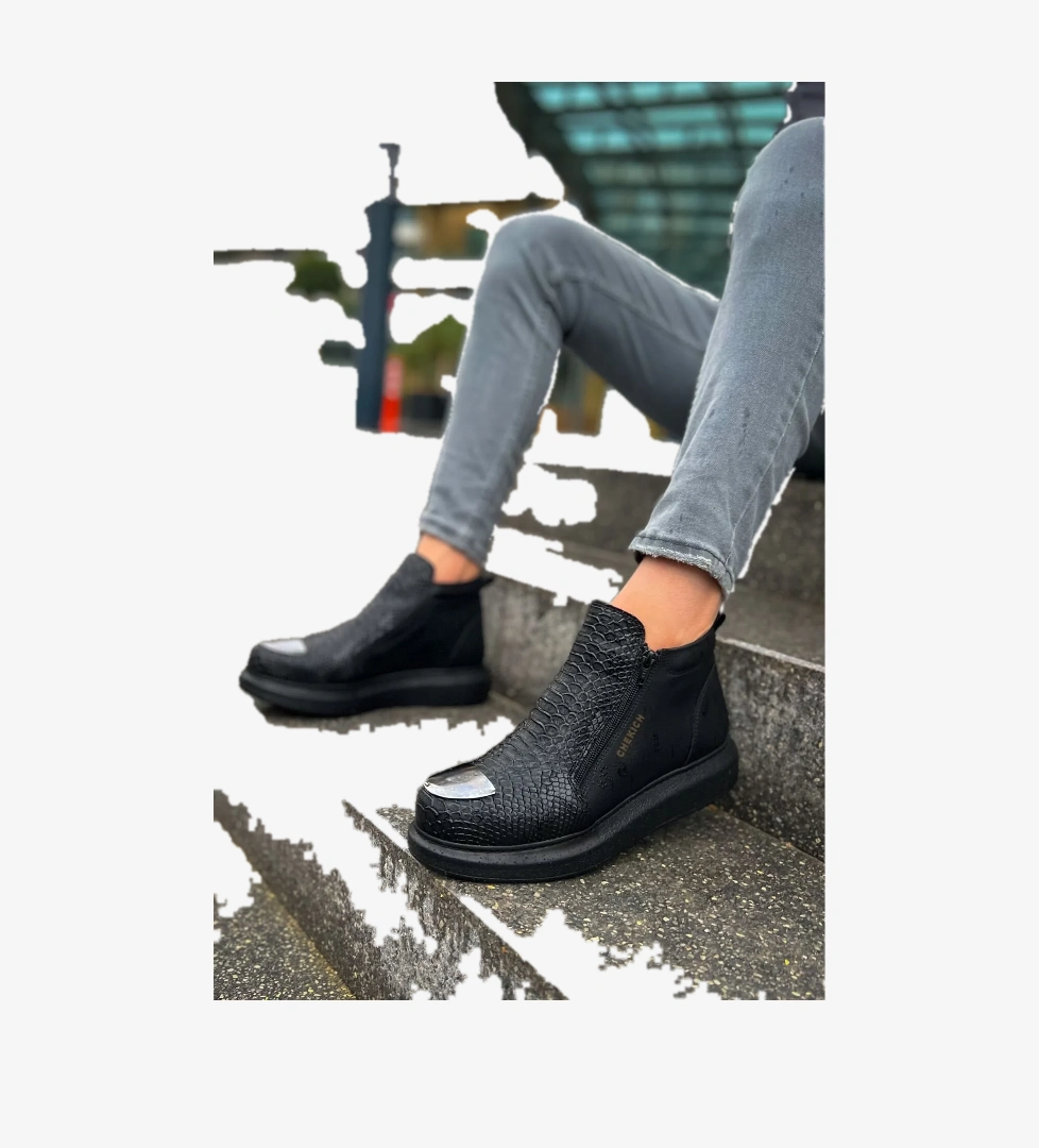 Pabucmarketi Fermuarlı Erkek Düz Bot Siyah model görseli