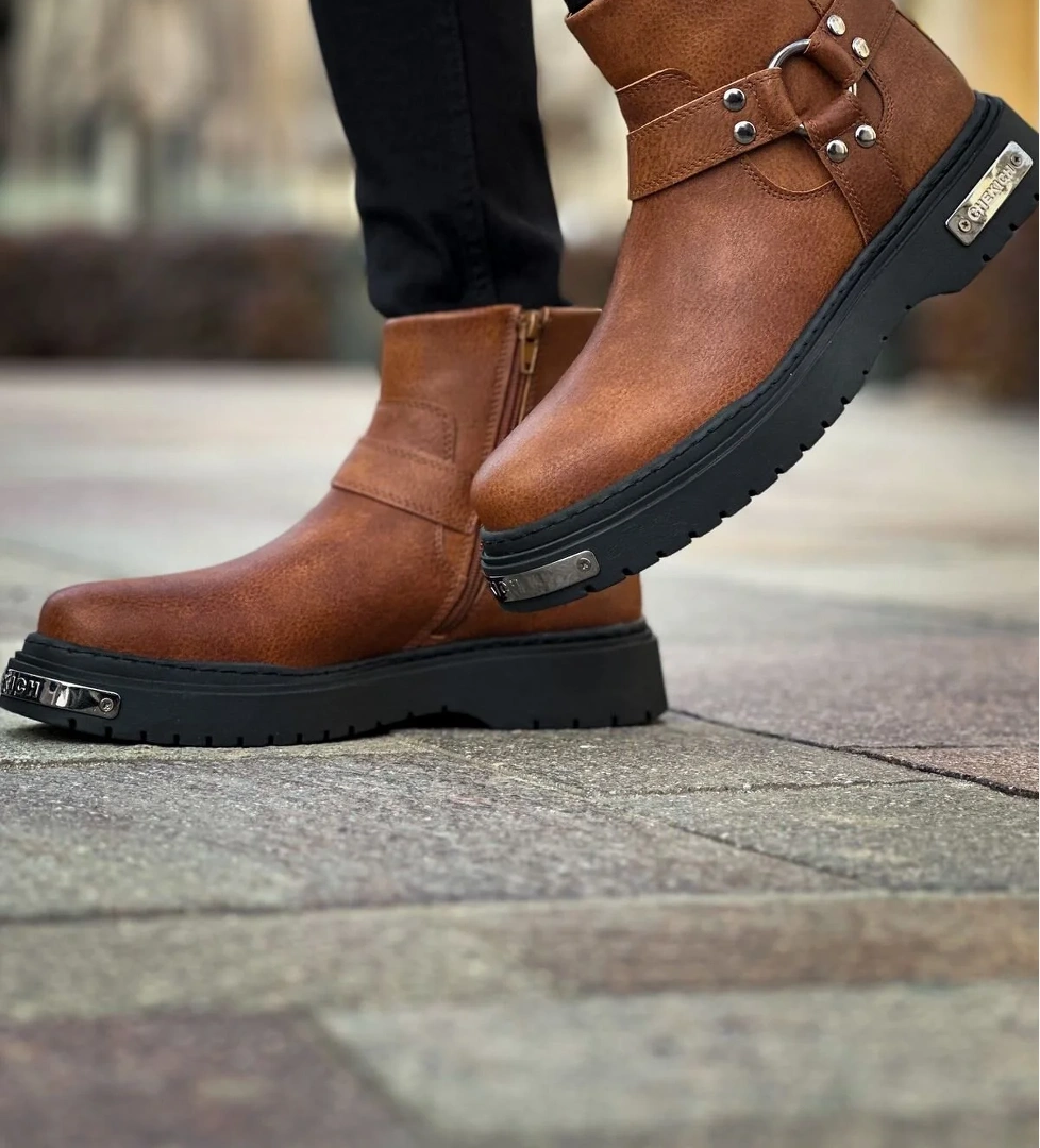 Pabucmarketi Fermuarlı Erkek Düz Bot Taba Kahve model görseli