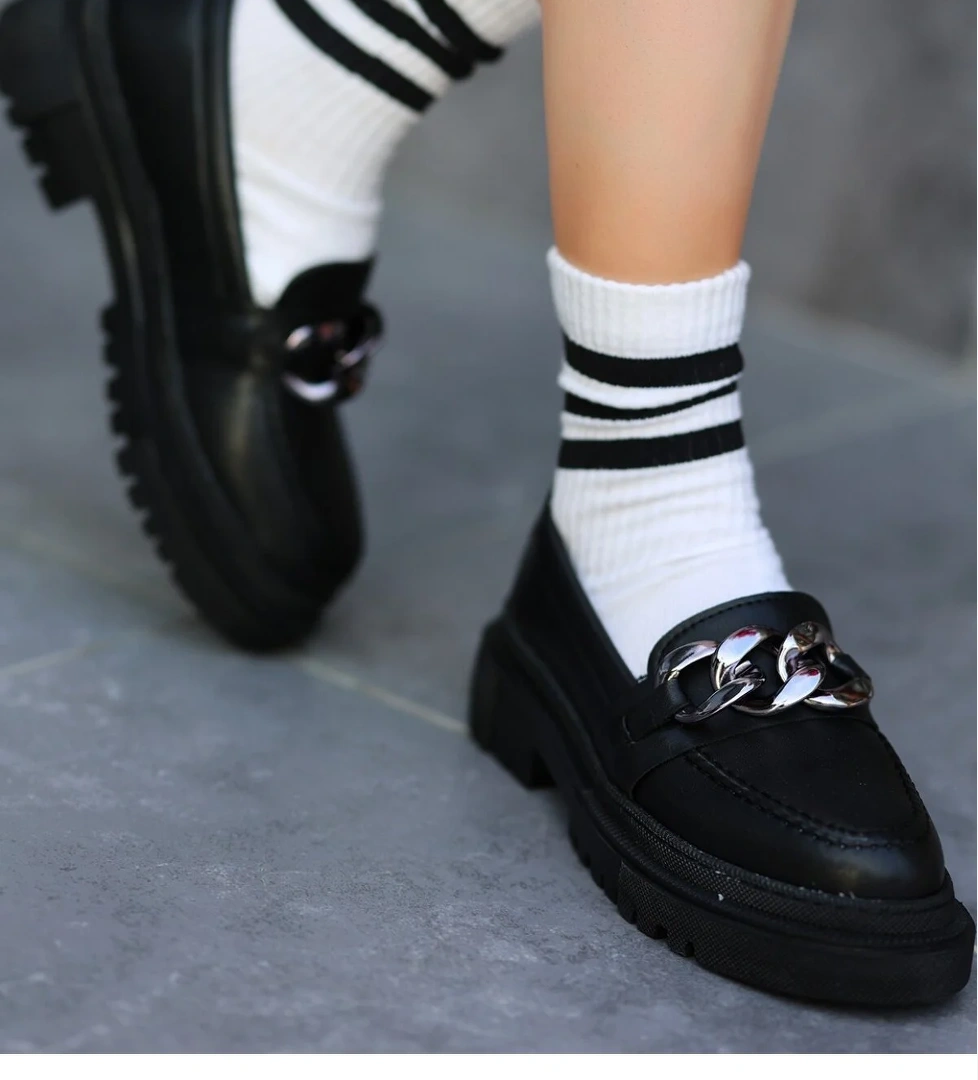 Pabucmarketi Siyah Suni Deri Kadın Oxford Ayakkabı model görseli