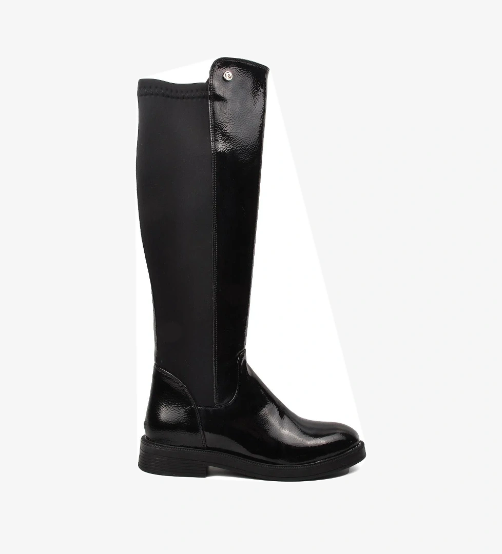 Siyah Kırışık Polyester Karışımlı Kadın Düz Çizme - Görsel 1