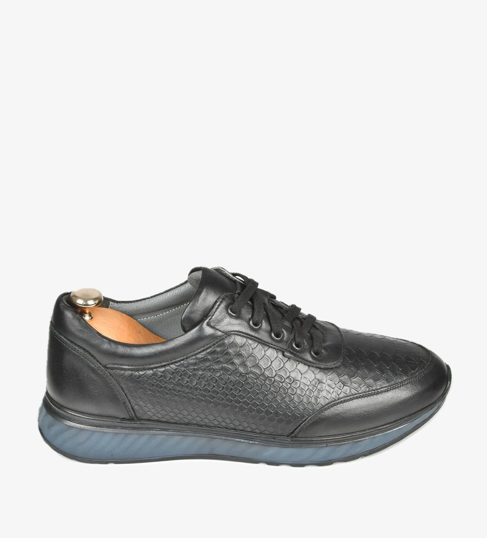 Deep Sea DeepSEA Erkek Siyah Desenli Hakiki Deri Ortopedik Yüksek Taban Bağcıklı Spor Ayakkabı Loafer 2509995 model görseli