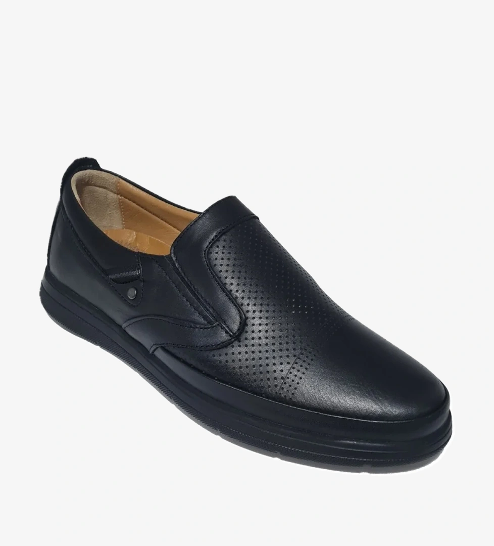 Bağcıksız Orta Kısım Nokta Baskılı Hakiki Deri Erkek Konfor Ayakkabı AY-310-Y