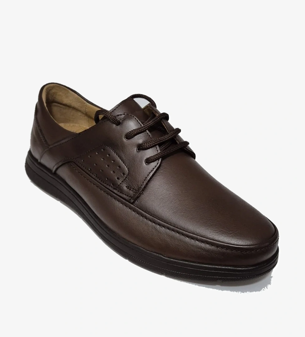 Bağcıklı Üst Yan Kısım Nokta Baskılı Hakiki Deri Erkek Konfor Ayakkabı AY-221-Y - Görsel 1