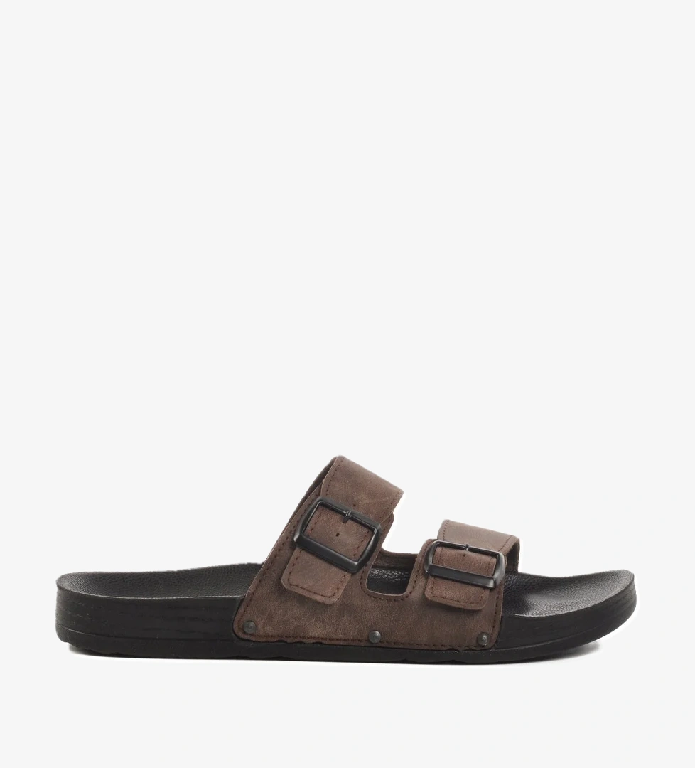 Pierre Cardin Kahve Çift Bantlı Hafif Deri Erkek Terlik PC-7038 M model görseli