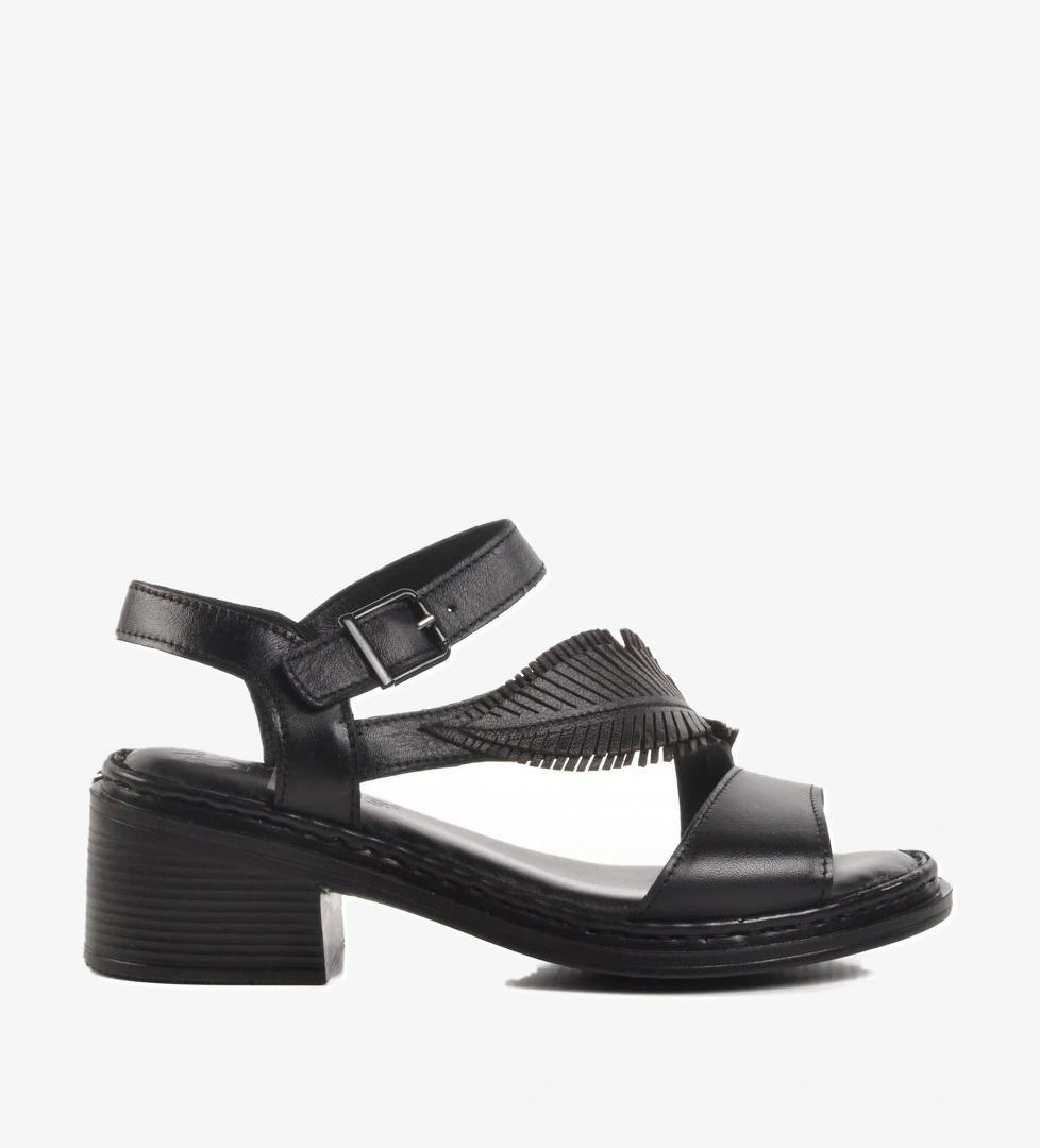 Siyah Hakiki Deri Kadın Topuklu Sandalet 25020310Y Z