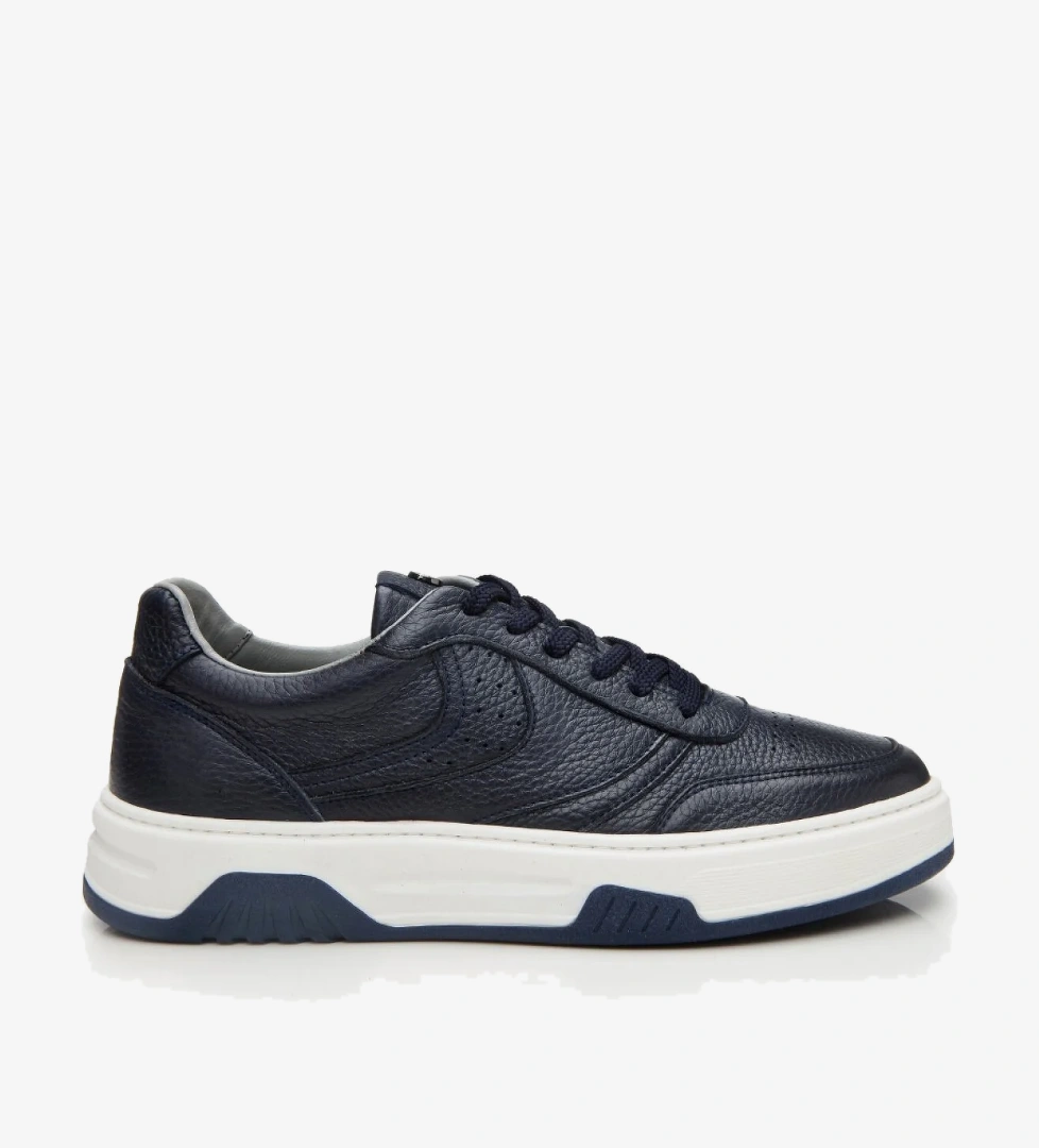 Erkek Deri Lacivert Yüksek Tabanlı Spor Ayakkabı