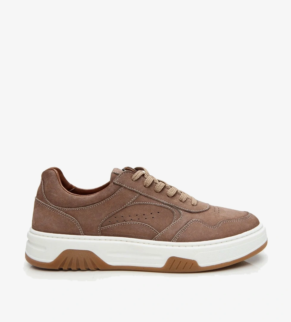 Erkek Nubuk Deri Yüksek Tabanlı Bej Spor Ayakkabı