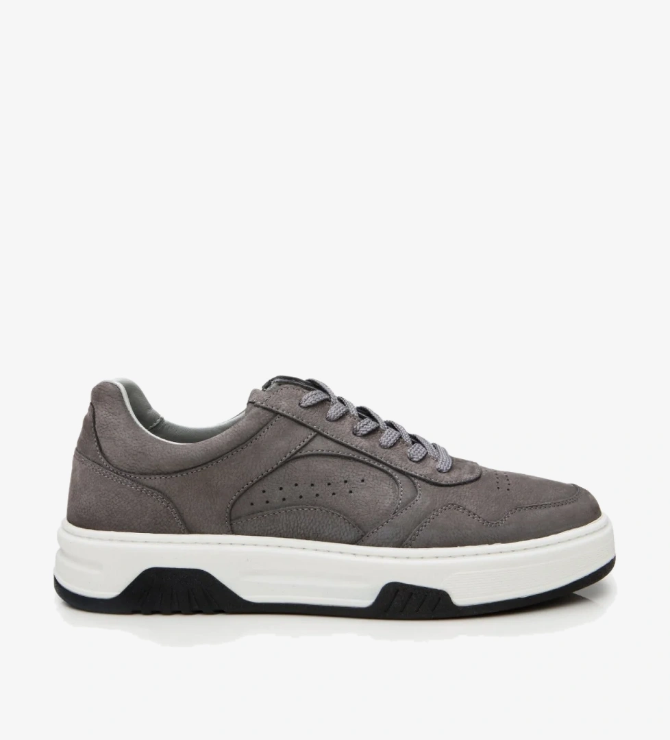 Hotiç Erkek Nubuk Deri Gri Yüksek Bej Tabanlı Spor Ayakkabı model görseli