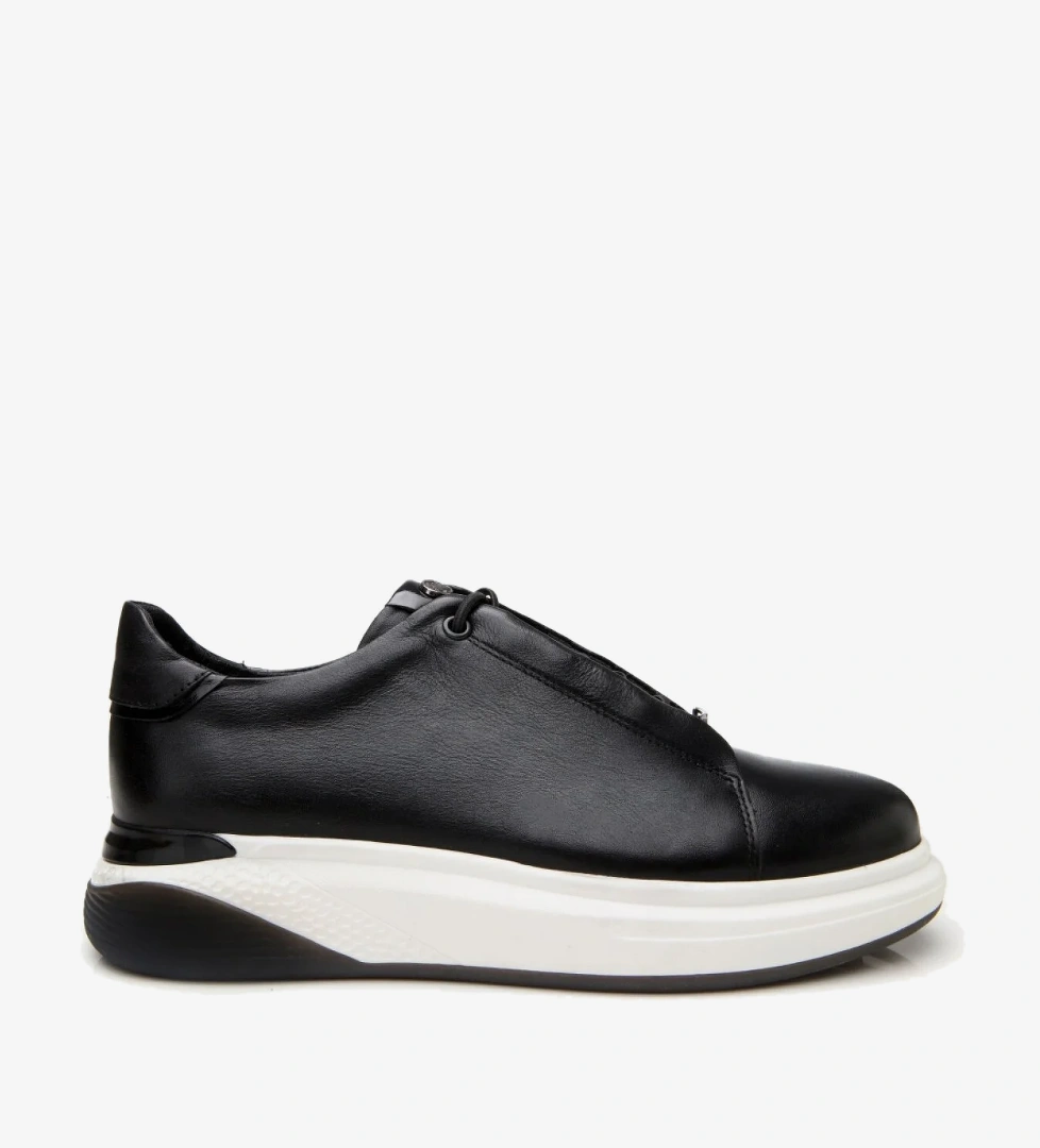 Erkek Deri Siyah Yüksek Tabanlı Spor Ayakkabı - Görsel 1