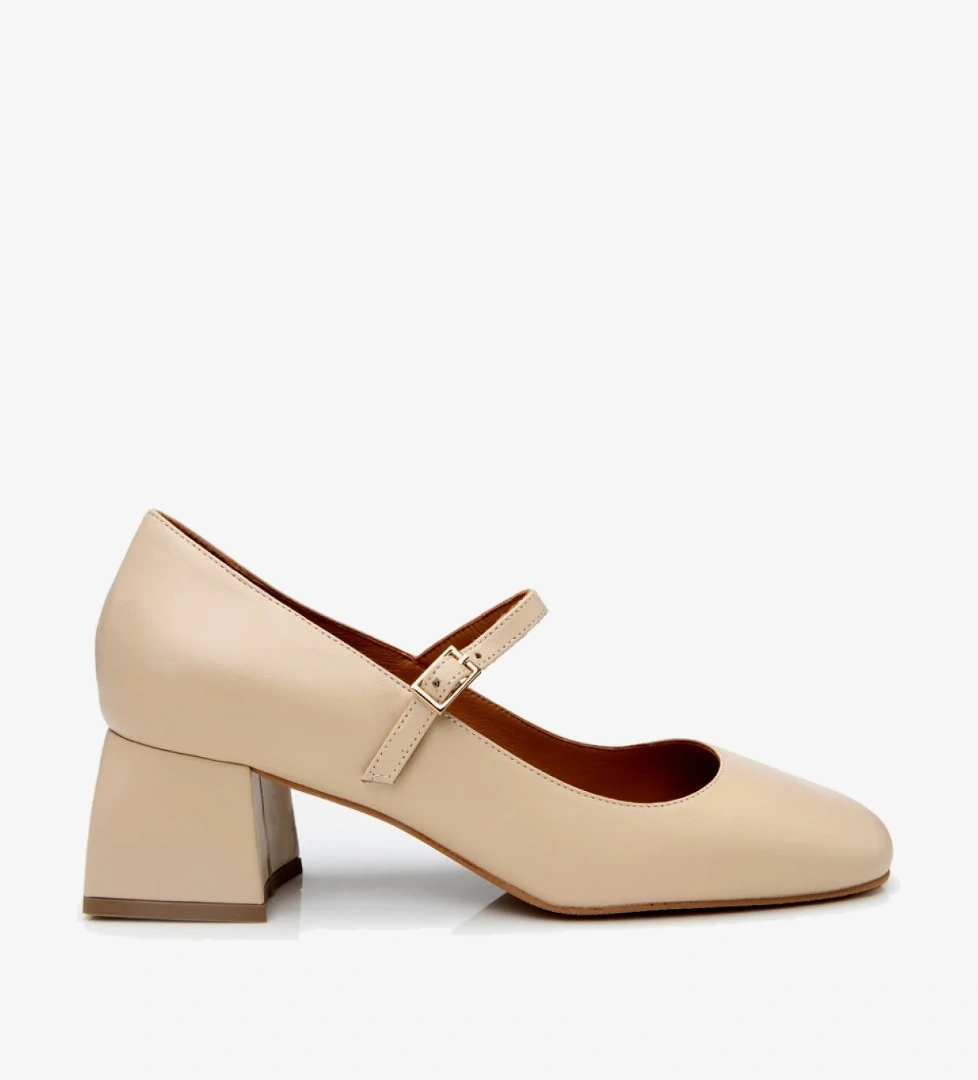 Hotiç Kadın Deri Bej Mary Jane Kalın Topuklu Ayakkabı model görseli