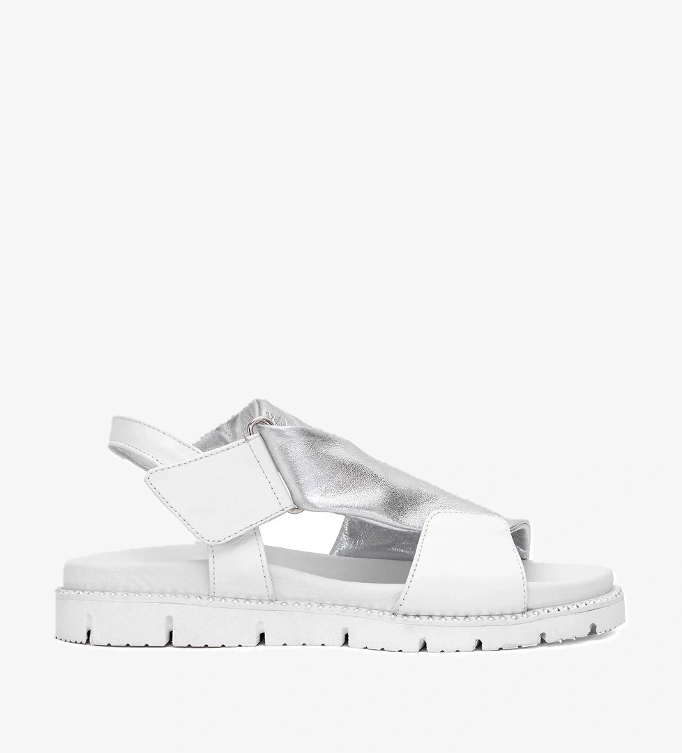 25440022Y Kadın Hakiki Deri Düz Sandalet Gümüş - Görsel 1