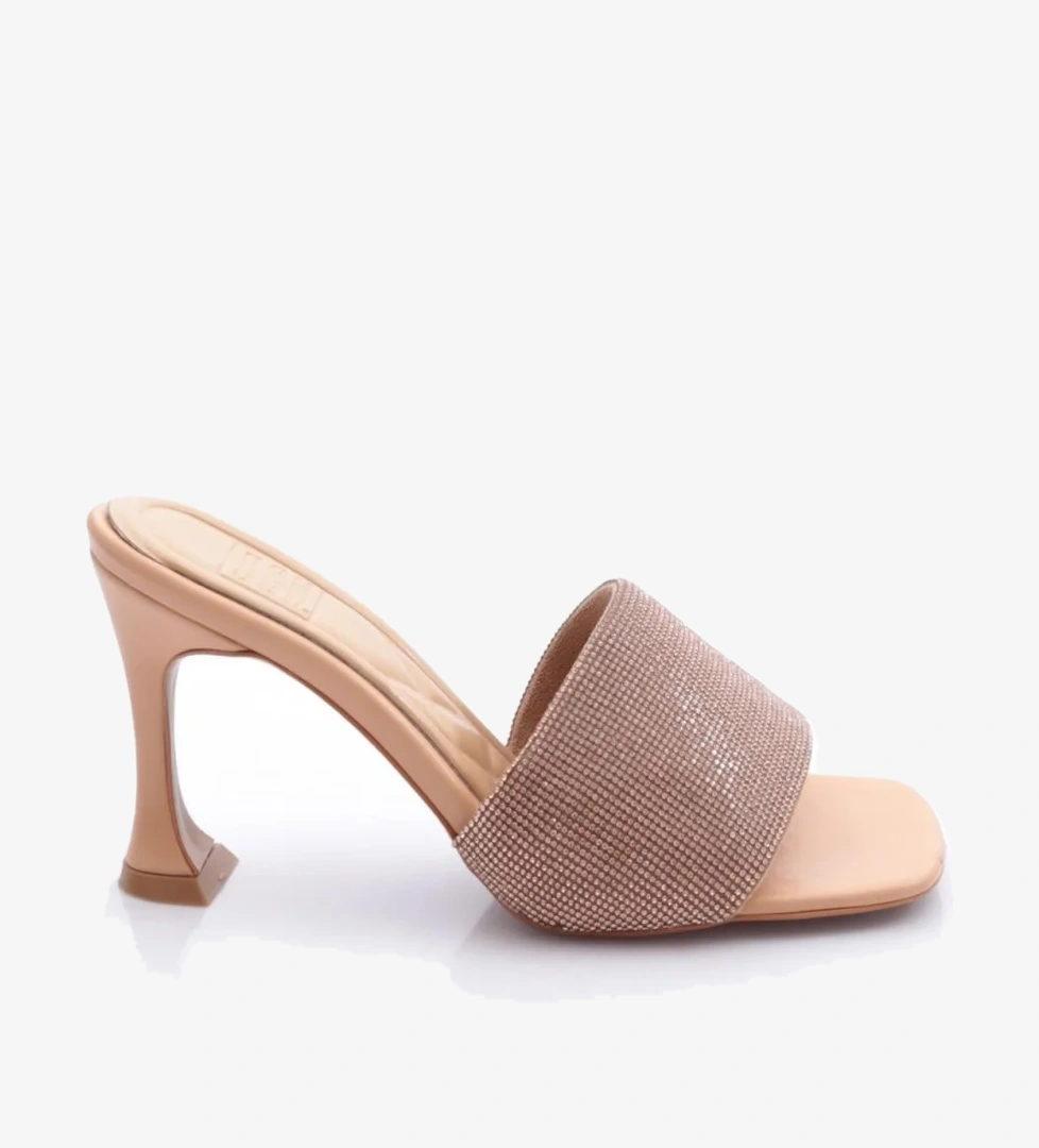 8021 Kadin Silver Taşli Topuklu Terlik - Görsel 1