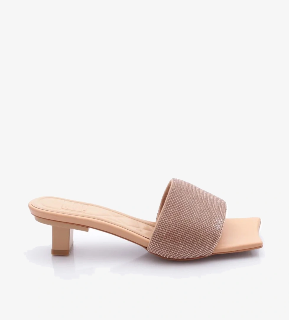 8011 Kadin Silver Taşli Kisa Topuklu Terlik - Görsel 1