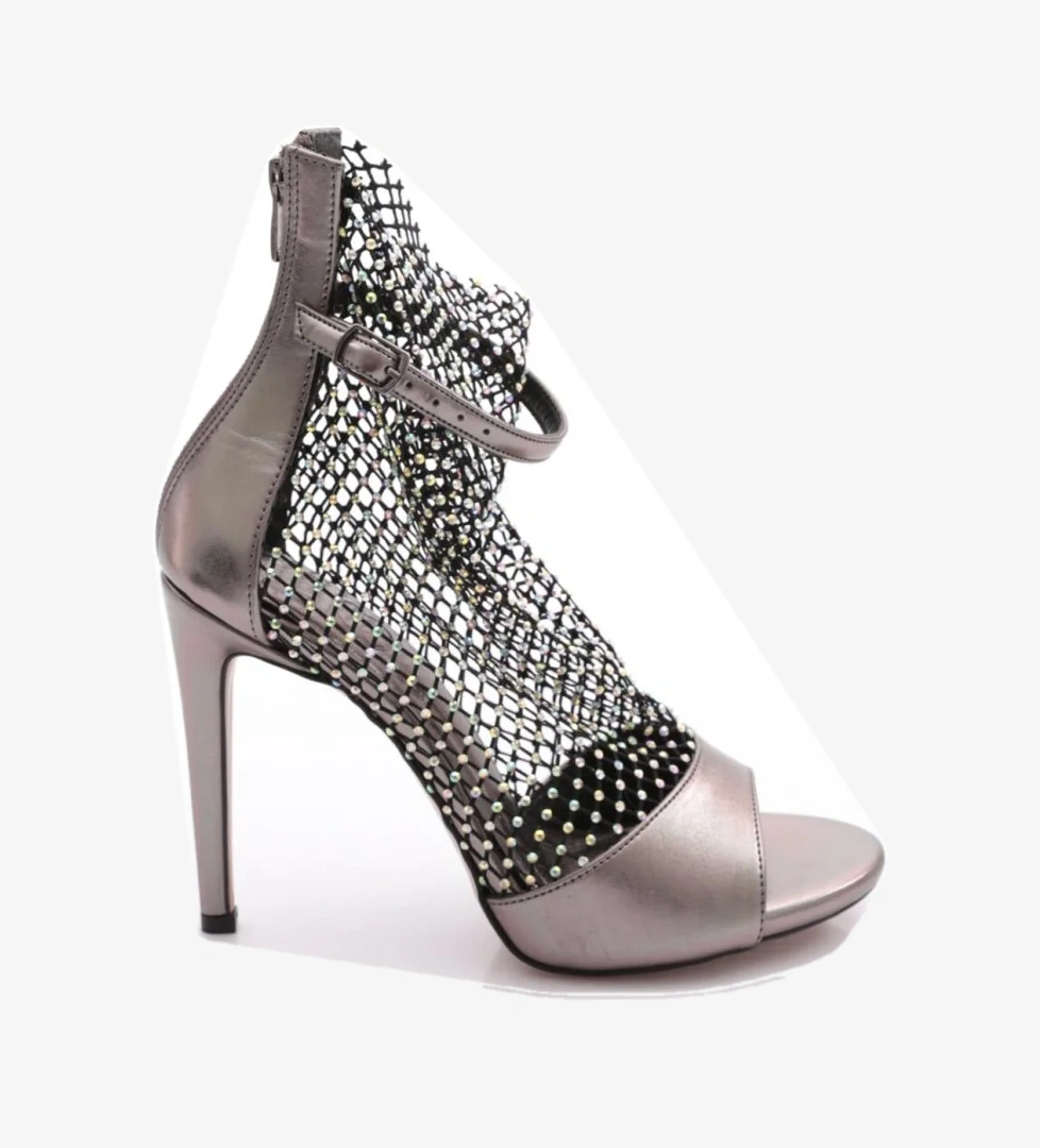 2031 Kadin Silver Taşli Transparan Bilekten Kemer Bağlamali Topuklu Ayakkabi - Görsel 1