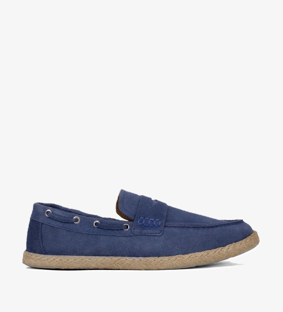 Elit ALF03 Erkek Hakiki Süet Deri Espadril Ayakkabı Mavi