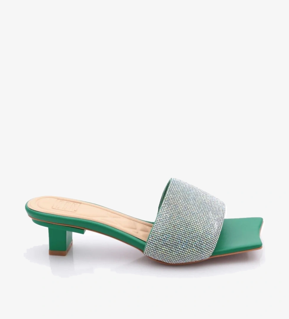 8011 Kadin Silver Taşli Kisa Topuklu Terlik