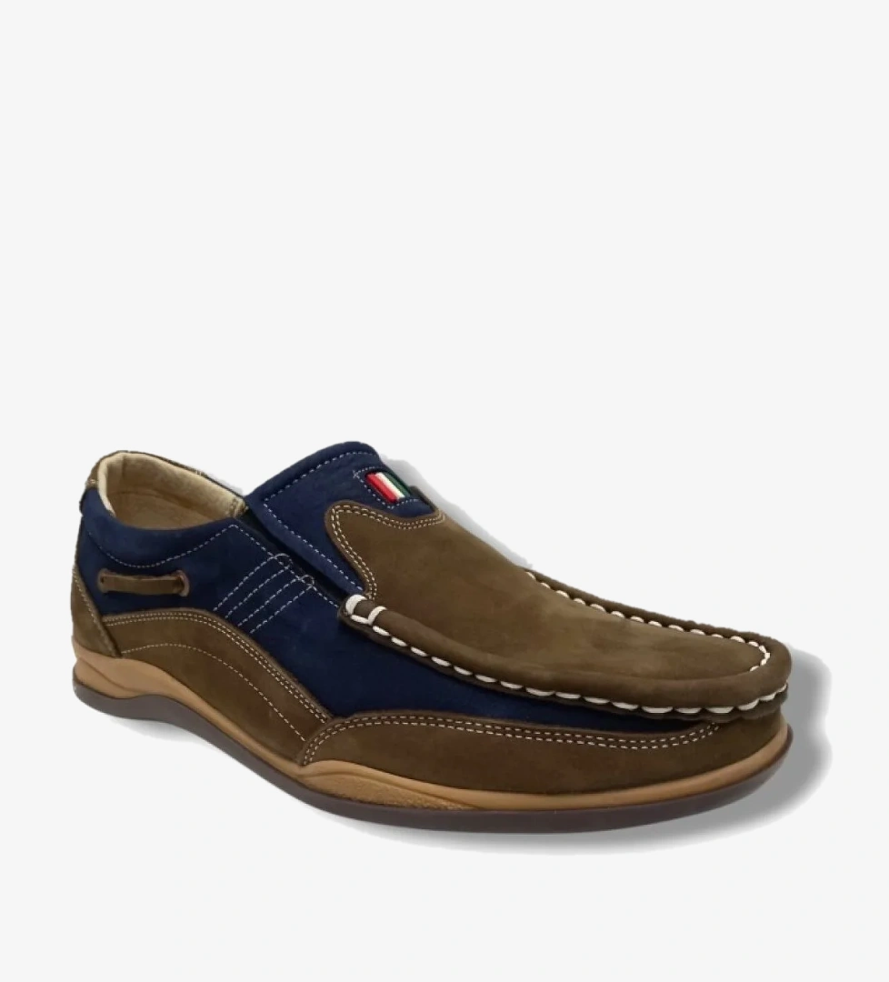 1706-25 Hakiki Nubuk Deri Casual Erkek Ayakkabı Vizon Lacivert - Görsel 1