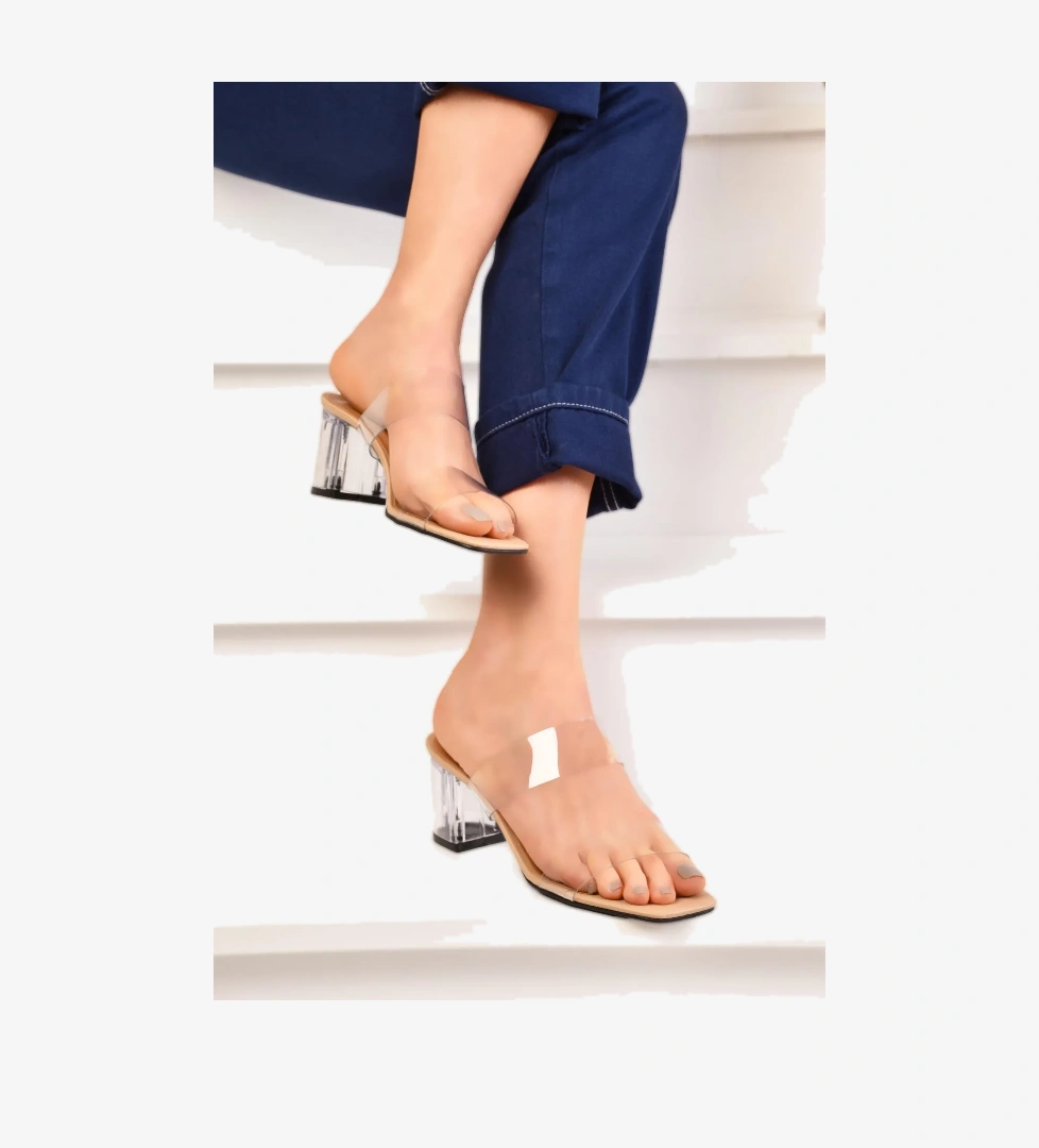 Kadın Şeffaf Bantlı Topuklu Terlik Ayakkabı