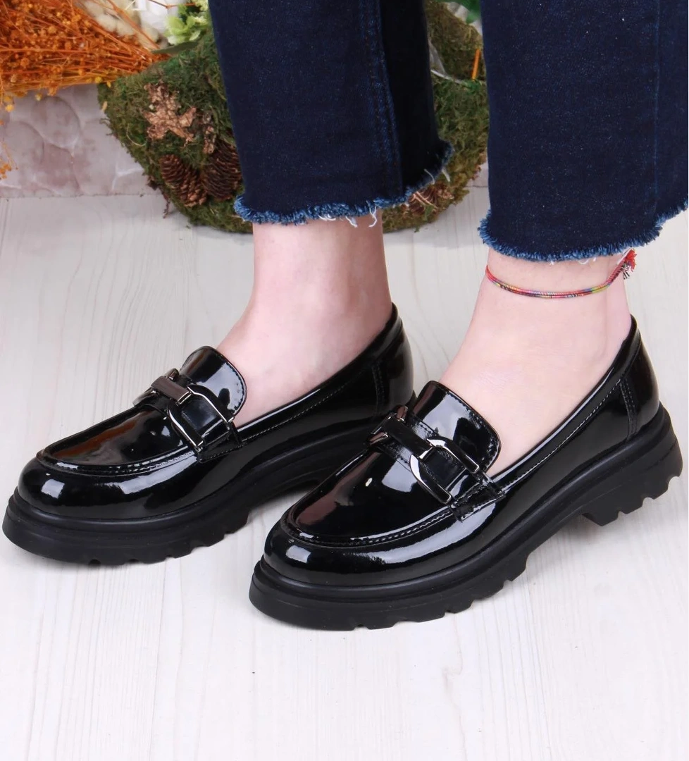 35810 Siyah Rugan Toka Detaylı Rahat Loafer Kadın Ayakkabı - Görsel 1