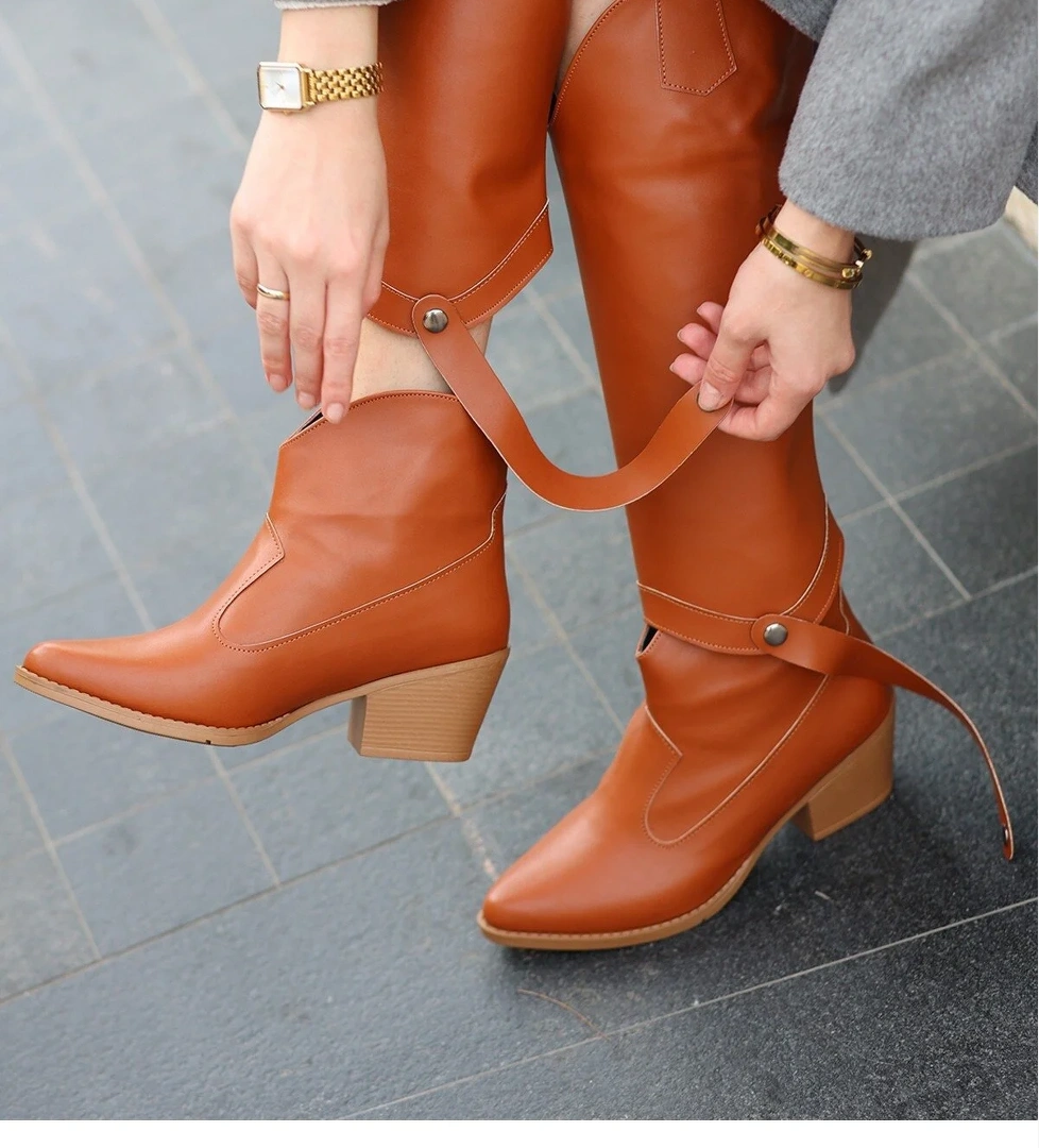 Pabucmarketi Kadın Taba Suni Deri Tak Çıkar Topuklu Bot Ve Çizme model görseli