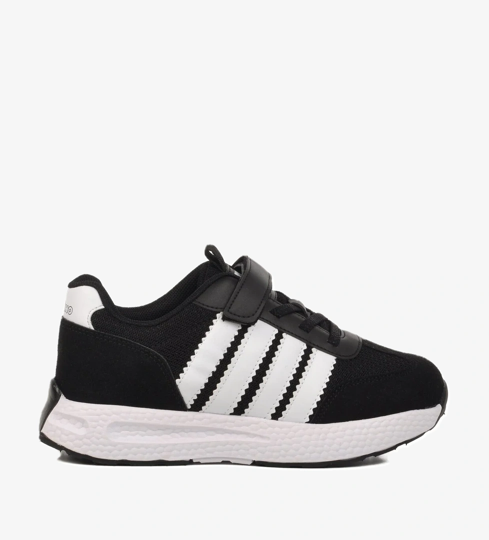 Siyah Beyaz Cırtlı Erkek Çocuk Spor Ayakkabı