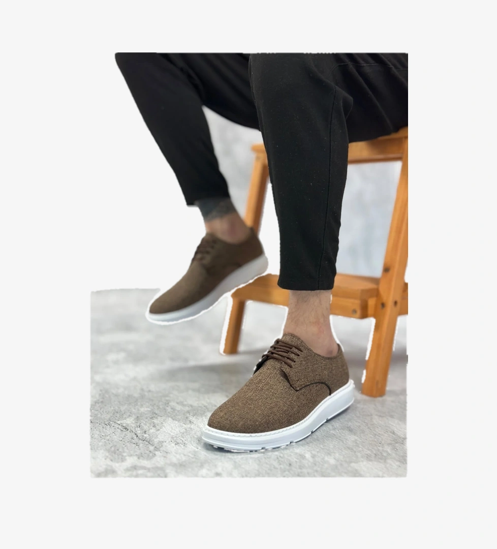 Pabucmarketi Bağcıklı Keten Casual Erkek Ayakkabı KAHVE (BEYAZ TABAN) model görseli