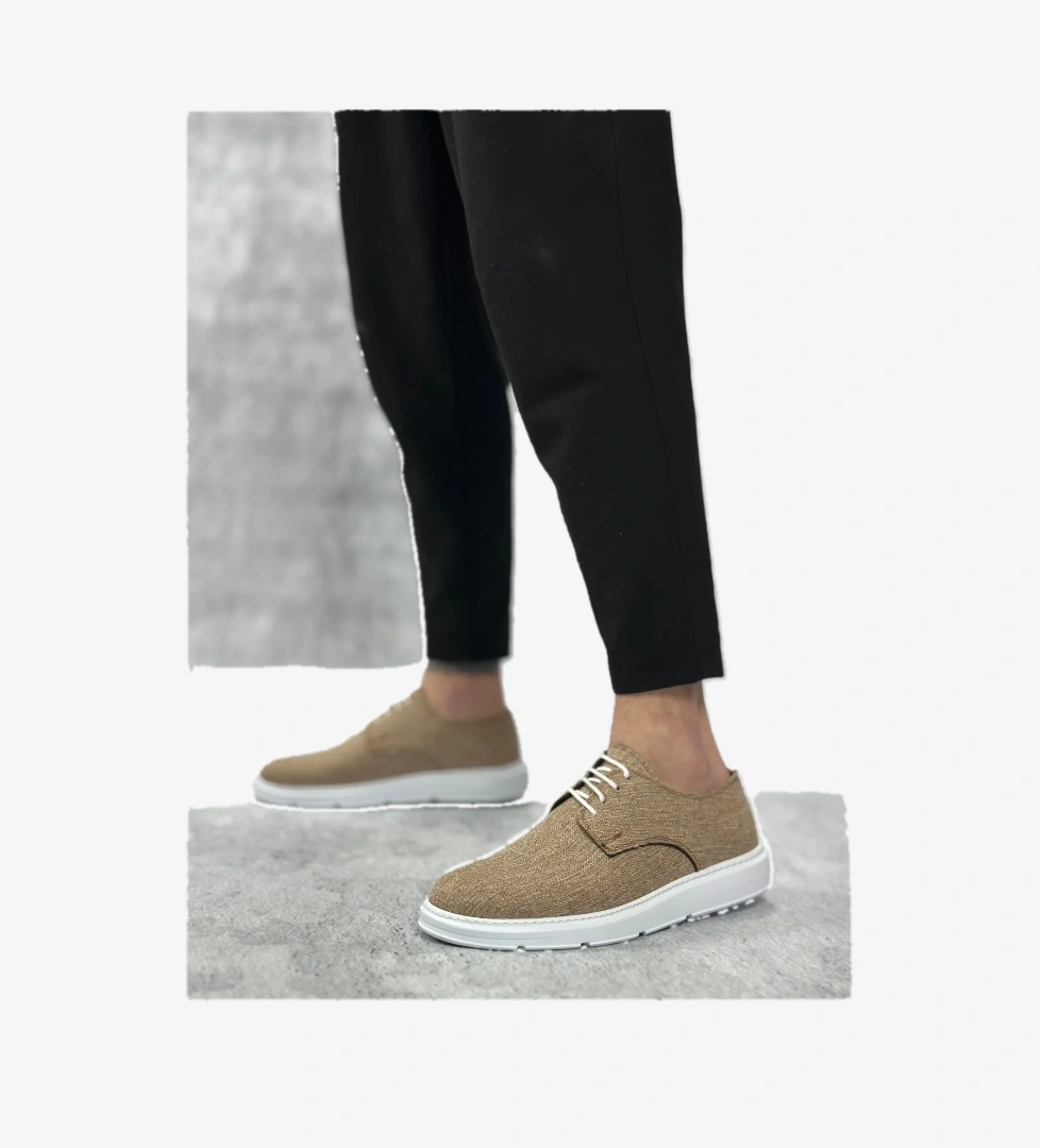 Pabucmarketi Bağcıklı Keten Casual Erkek Ayakkabı HARDAL (BEYAZ TABAN) model görseli