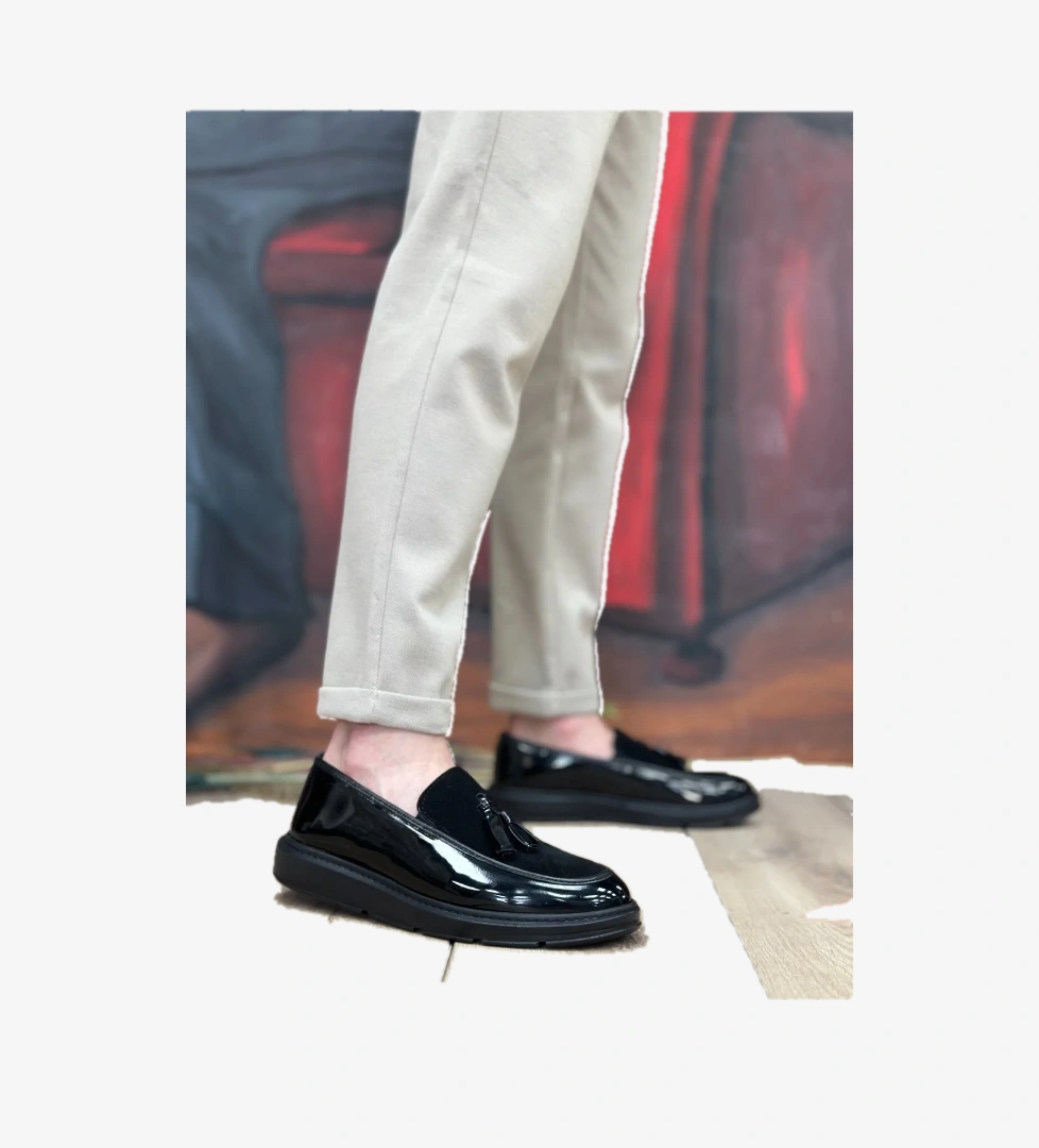 Bağcıksız Püsküllü Erkek Ayakkabı SİYAH RUGAN (SİYAH TABAN) - Görsel 1