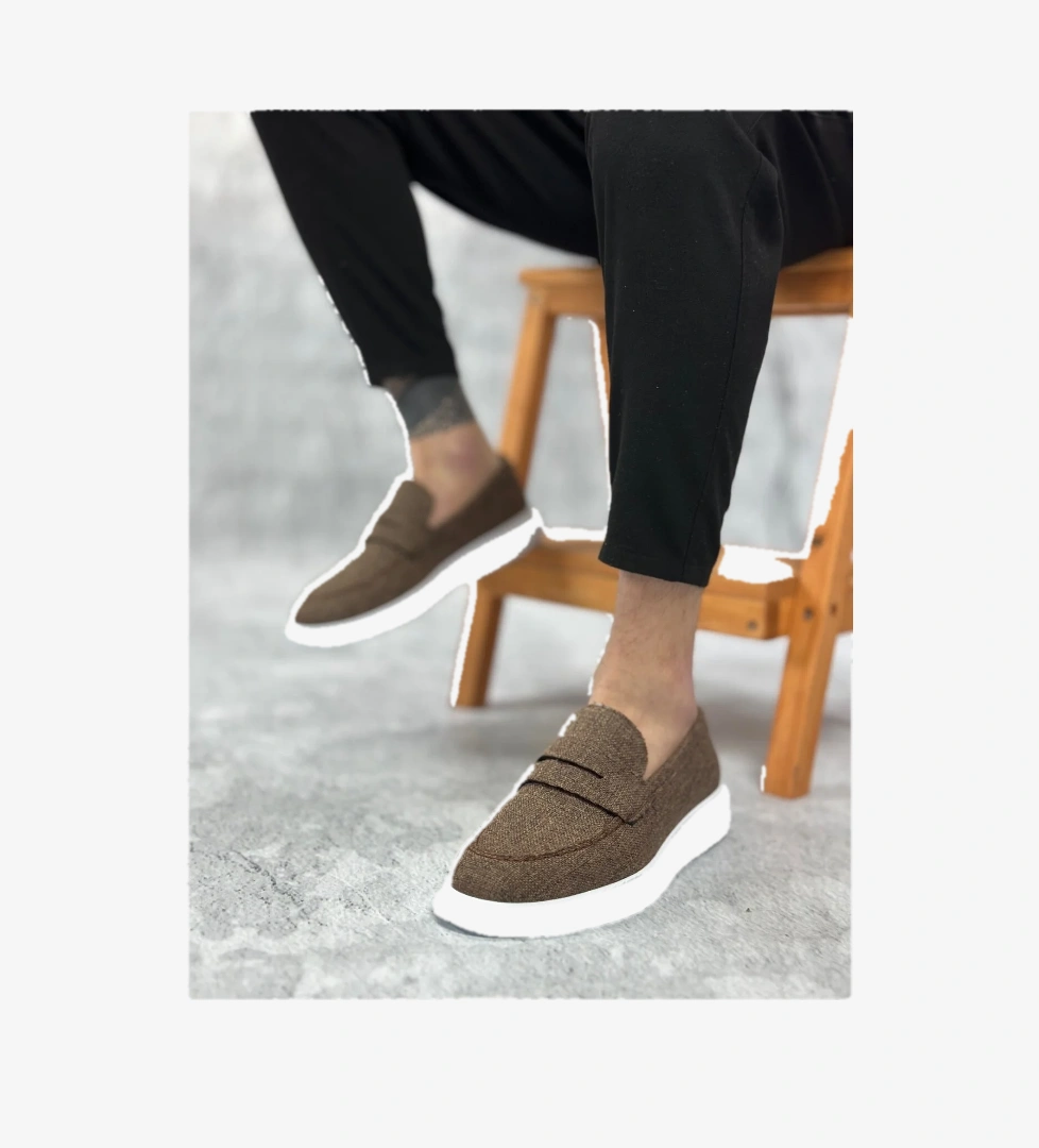 Pabucmarketi Bağcıksız Keten Erkek Ayakkabı KAHVE model görseli