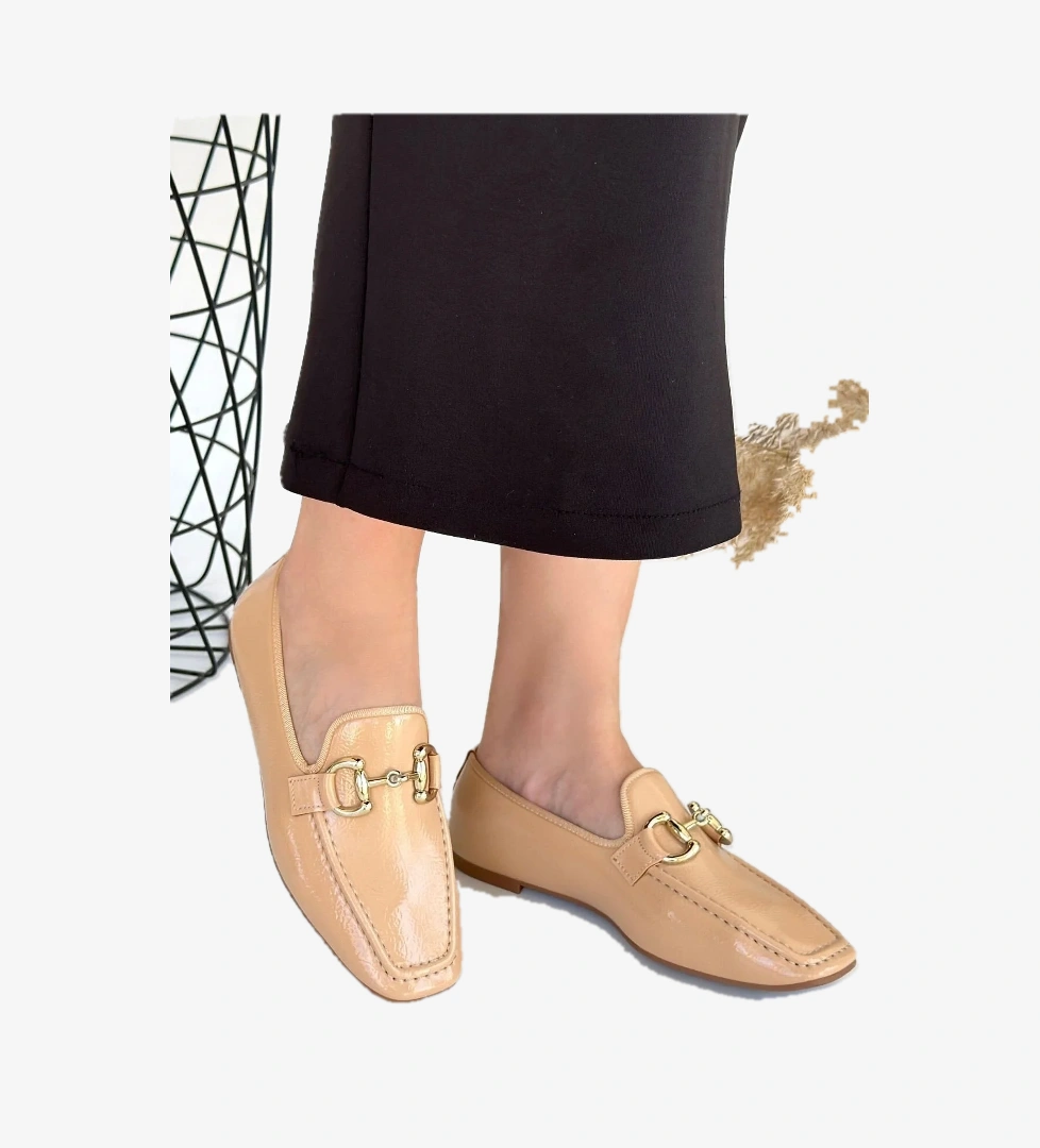 Pabucmarketi Nude Rugan Kadın Babet Ayakkabı model görseli