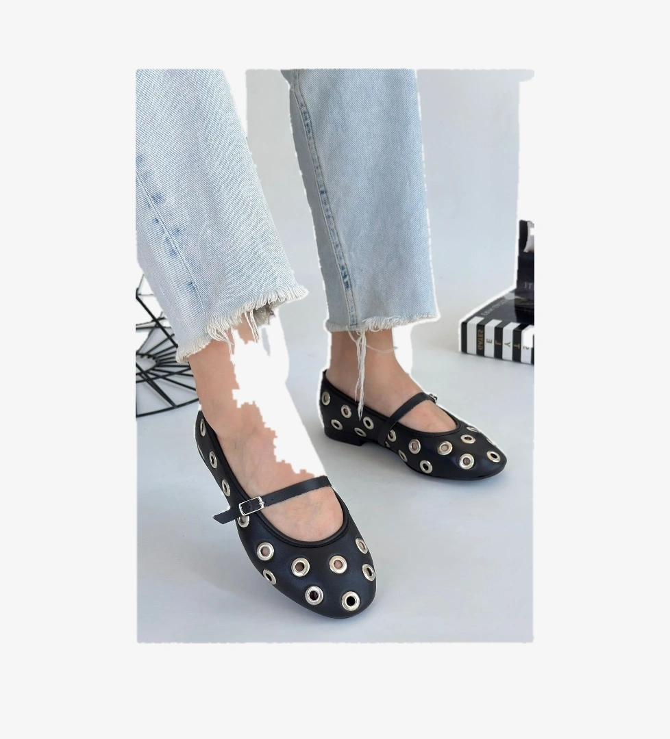 Pabucmarketi Siyah Suni Deri Kadın Babet Ayakkabı model görseli