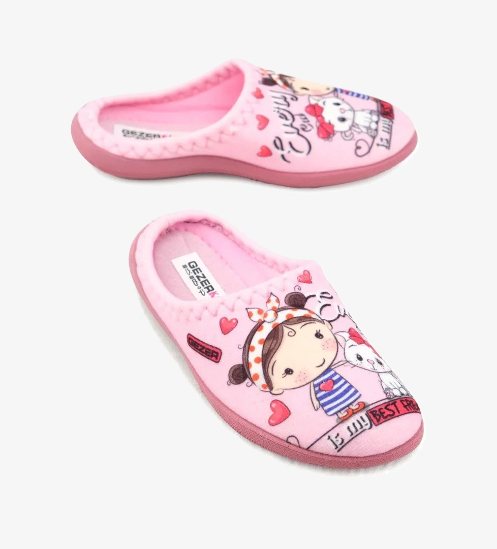 Kedi Desenli Kışlık Rahat Taban Kız Çocuk Ev Halı Terliği - Görsel 1