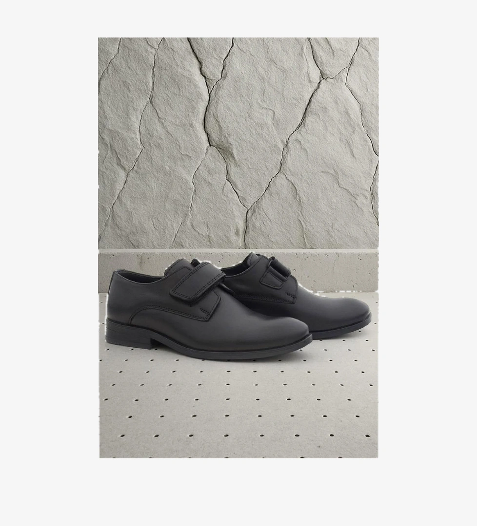 Hakiki Deri Siyah Cilt Cırtlı Oxford Çocuk Ayakkabı - Görsel 1