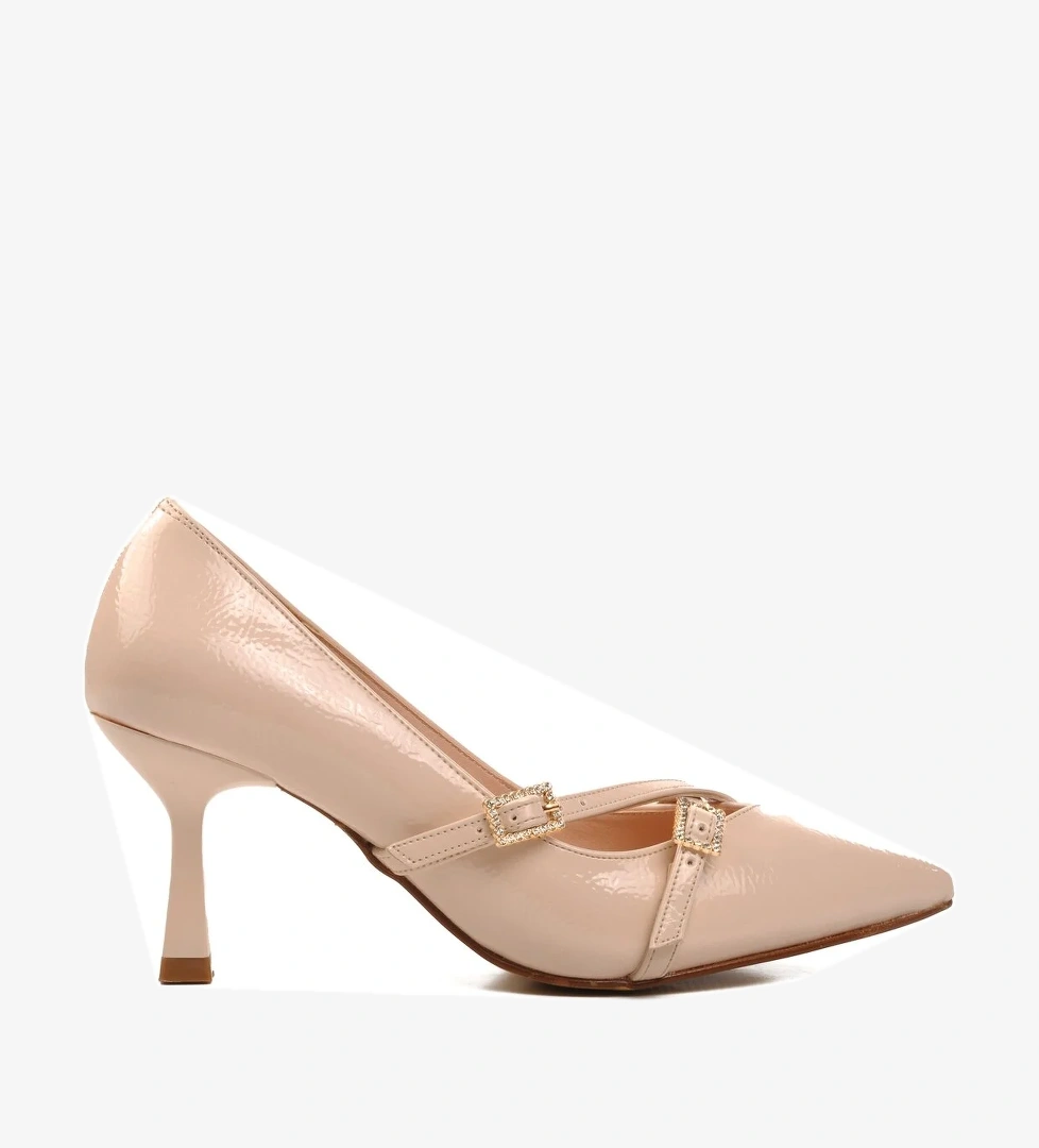 Aspor Bej Kırışık Kadın Topuklu Stiletto Ayakkabı - Görsel 1