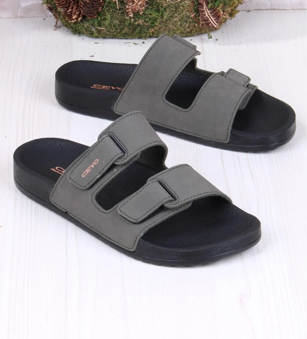 Ceyo Bahama-16 Haki Rahat Ortapedik Cırtlı Erkek Terlik model görseli