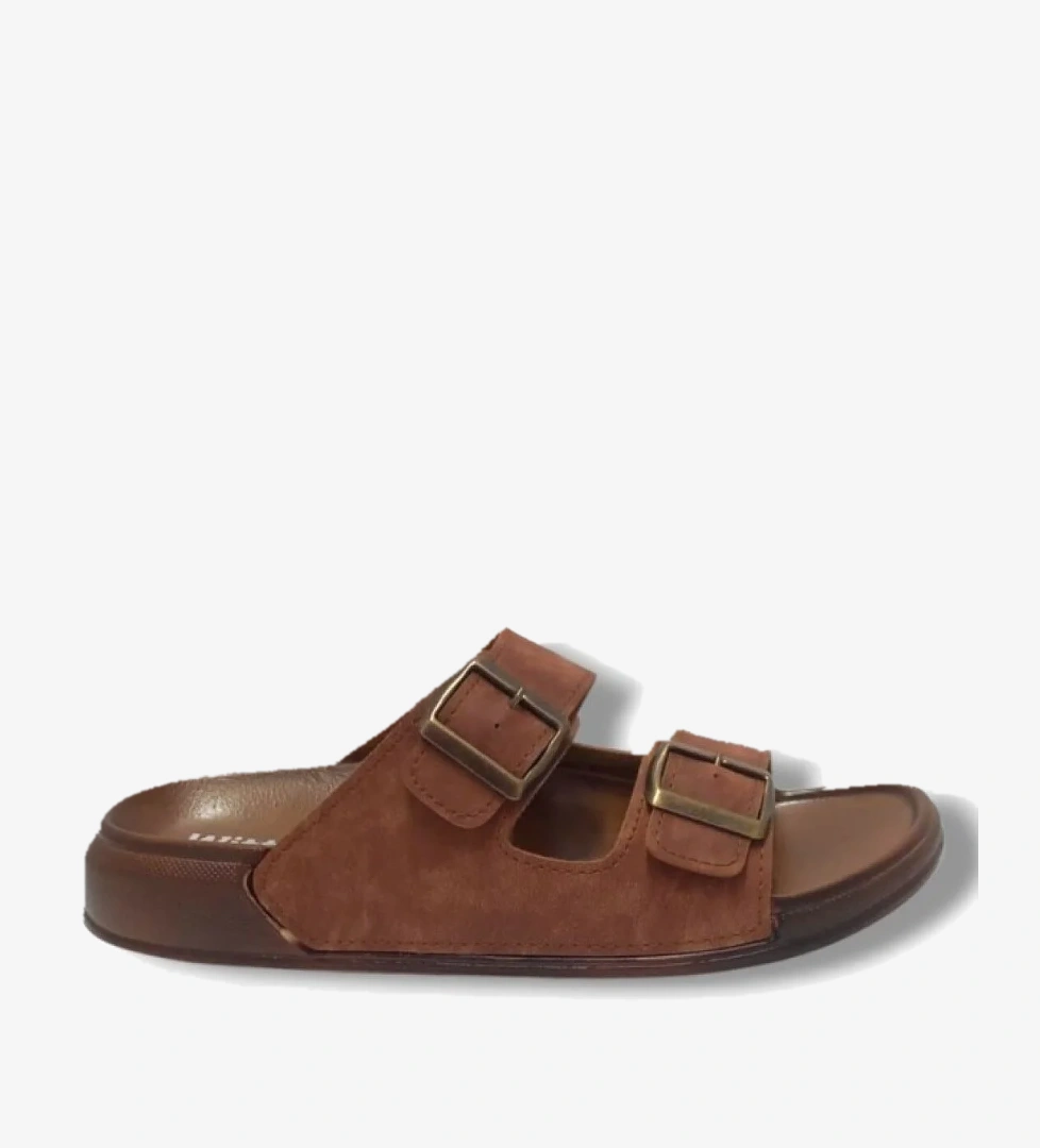 54201-25 Deri Çift Bant Anatomik Erkek Terlik