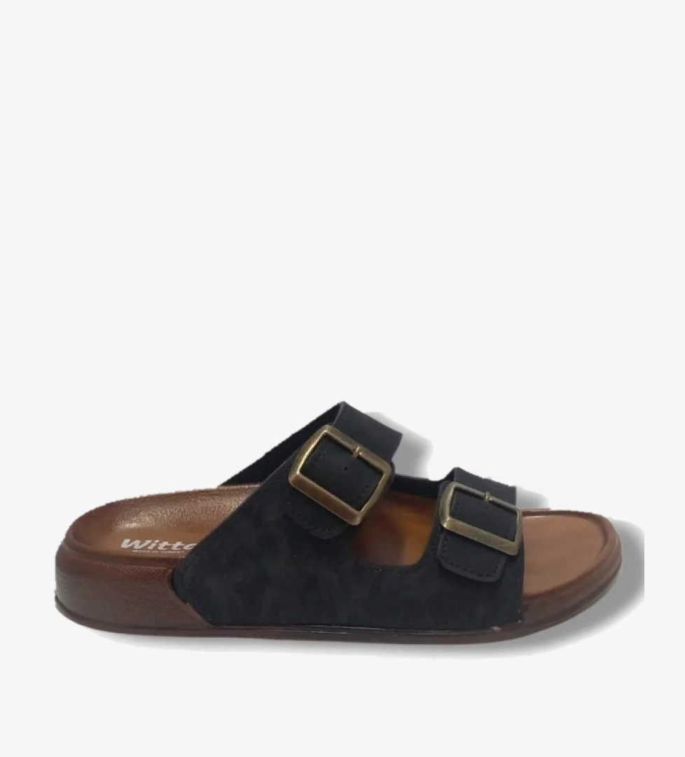 54201-25 Deri Çift Bant Anatomik Erkek Terlik