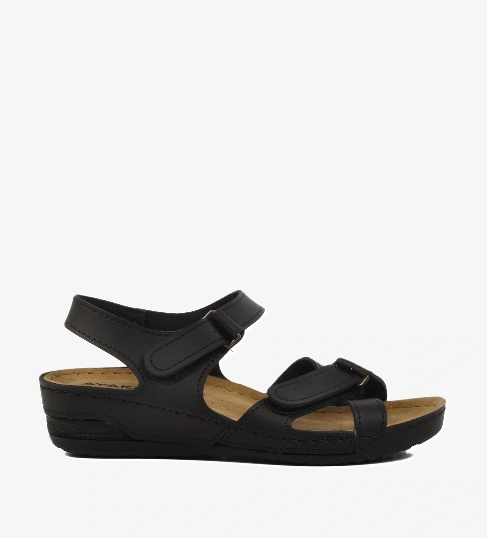 Ayakmod Bej Siyah Cırtlı Hafif Kadın Dolgu Topuk Sandalet 02-380 Z model görseli