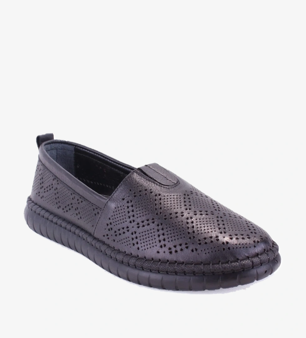 DZA07-1236031 Siyah Ortopedik Günlük Deri Kadın Ayakkabı