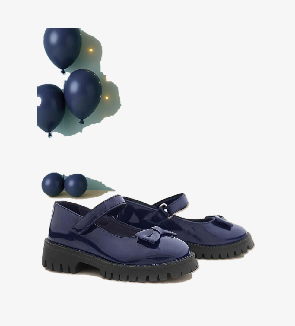 Rakerplus Lacivert Rugan Kalın Tabanlı Cırtlı Kız Çocuk Babet model görseli