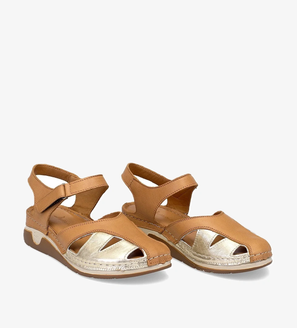 Elit RhmM-01 Kadın Hakiki Deri Ortopedik Düz Sandalet Taba