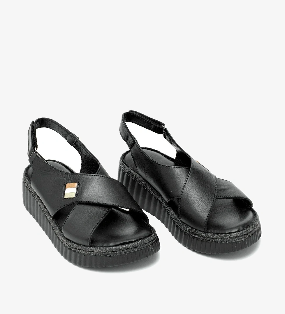 Elit Rhm408 Kadın Hakiki Deri Ortopedik Düz Sandalet Siyah