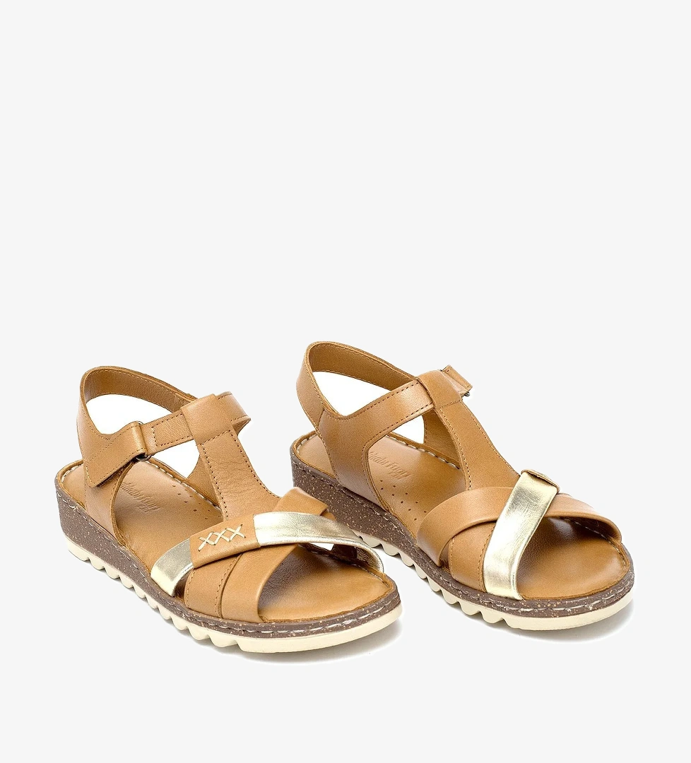 Elit Rhm207 Kadın Hakiki Deri Ortopedik Düz Sandalet Taba