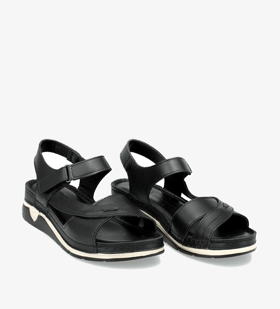 Elit RhmM-14 Kadın Hakiki Deri Ortopedik Düz Sandalet Siyah - Görsel 1