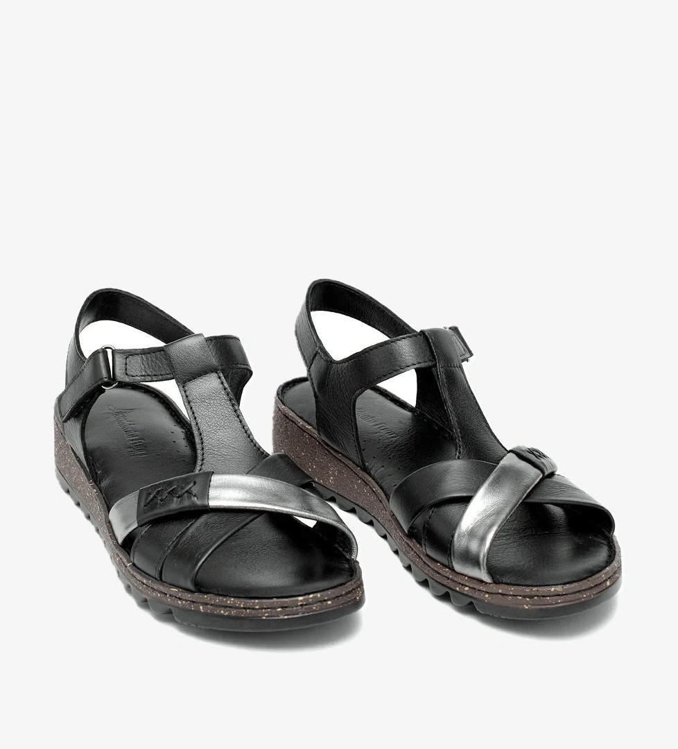 Elit Rhm207 Kadın Hakiki Deri Ortopedik Düz Sandalet Siyah