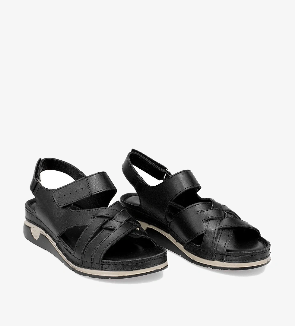 Elit RhmM-04 Kadın Hakiki Deri Ortopedik Düz Sandalet Siyah