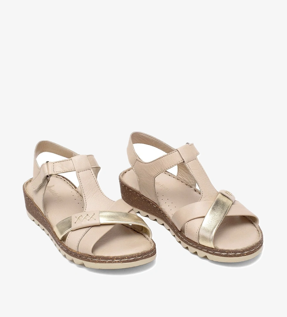 Elit Rhm207 Kadın Hakiki Deri Ortopedik Düz Sandalet Bej - Görsel 1