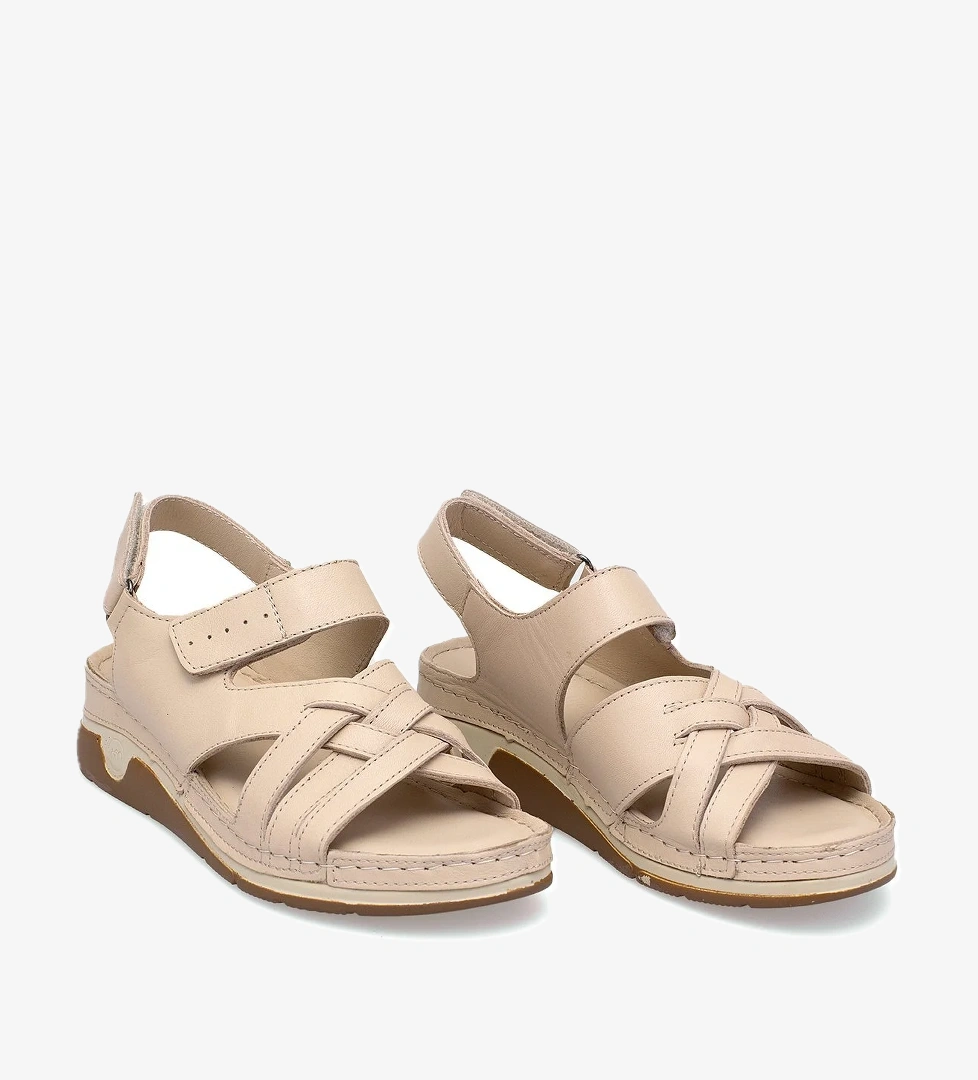 Elit RhmM-04 Kadın Hakiki Deri Ortopedik Düz Sandalet Bej - Görsel 1